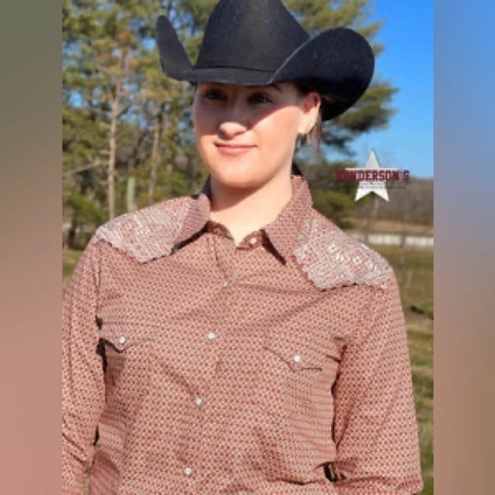 NWT Panhandle Rough Stock Burnt Orange Western Shirt Cowgirl Rodeo Sz M - Picture 2 of 8